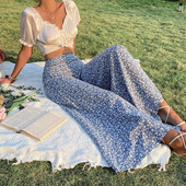 Gaono Boho Pantaloni largi de damă cu talie înaltă, cu imprimeu floral, largi, casual, drepti, sărbători de vară