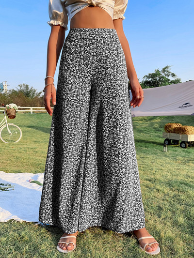 Gaono Boho Pantaloni largi de damă cu talie înaltă, cu imprimeu floral, largi, casual, drepti, sărbători de vară