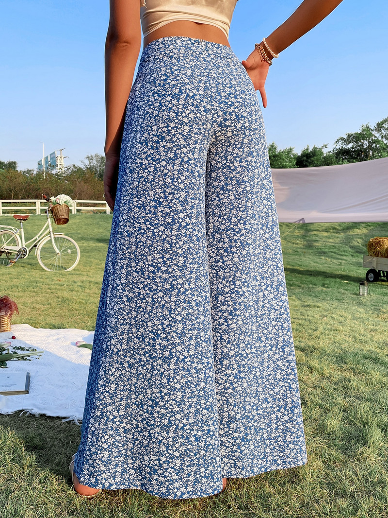 Gaono Boho Pantaloni largi de damă cu talie înaltă, cu imprimeu floral, largi, casual, drepti, sărbători de vară