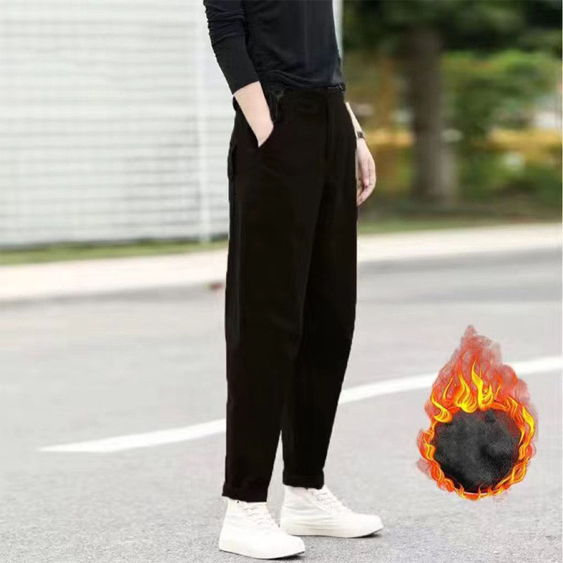 100% bumbac, la modă, cu buzunare duble, pantaloni elastici cu talie înaltă, pentru femei, toamnă, iarnă, pantaloni de pluș și îngroșați.