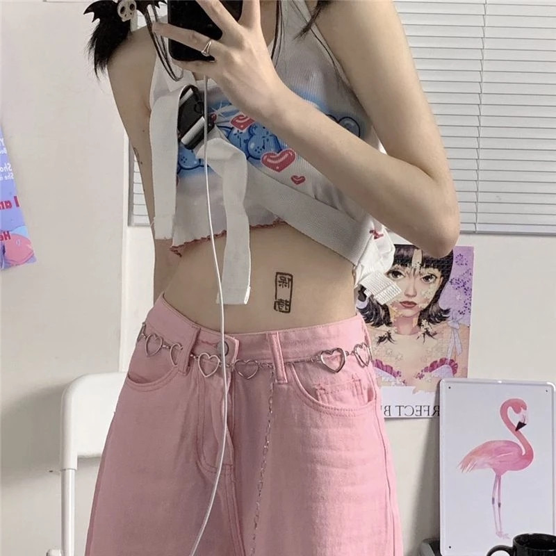 Y2K vrećaste ružičaste traperice Ženske kawaii korejske modne prevelike traper hlače niskog struka širokih nogavica Ulična odjeća Široke hlače Alt