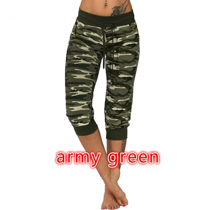 2022 női 3/4 könnyű kocogó Capri nadrág terepszínű nyomtatás Sport fitness nadrág nadrág nyári divat sport nadrág XS-5XL
