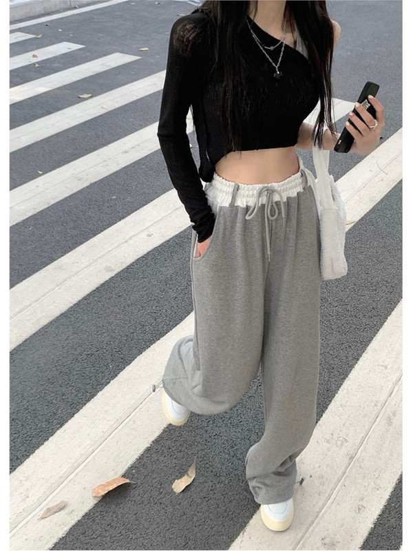 2023-as alkalmi női szürke, széles szárú nadrágok vékony dizájn Sense magas derekú női nadrágok, női nyári bő, egyenes, divatos nadrágbetétek