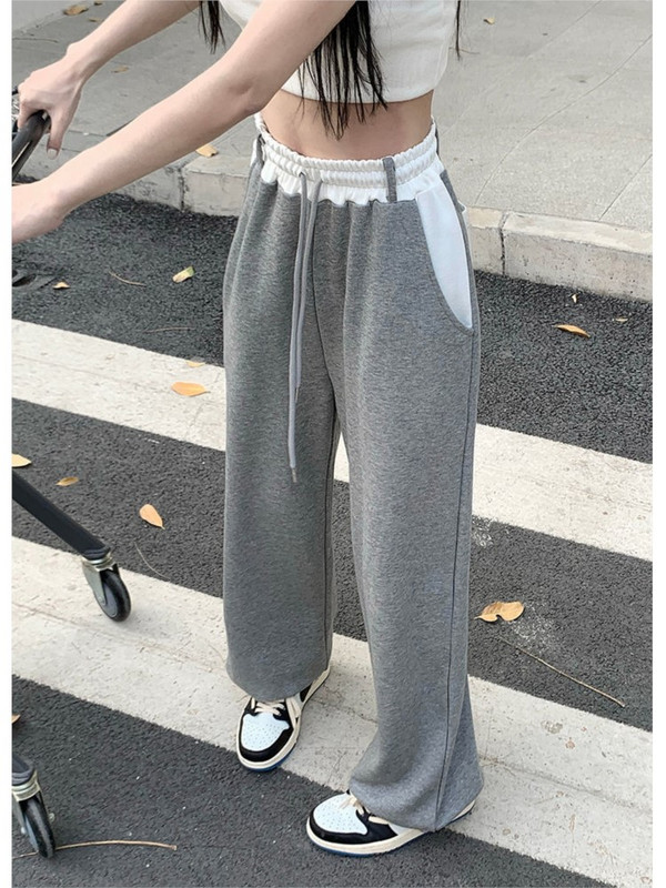 2023-as alkalmi női szürke, széles szárú nadrágok vékony dizájn Sense magas derekú női nadrágok, női nyári bő, egyenes, divatos nadrágbetétek