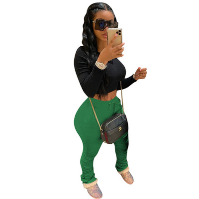 S-4XL Női Rugalmas, egymásra helyezett nadrágok Leggings Magas derekú, Fényes Harang alsó rovátkolt, halmozott nadrágok Drapált kocogó nadrágok melegítőnadrágok