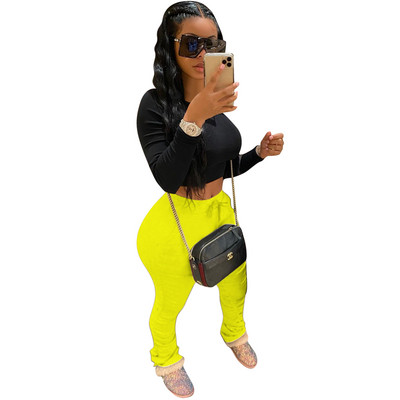 S-4XL Női Rugalmas, egymásra helyezett nadrágok Leggings Magas derekú, Fényes Harang alsó rovátkolt, halmozott nadrágok Drapált kocogó nadrágok melegítőnadrágok