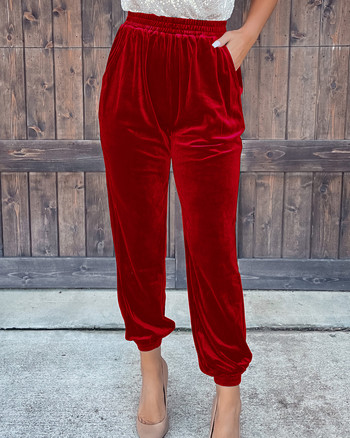 Χειμερινό νέο γυναικείο βελούδο βελούδο Joggers Soft Stretch Ζεστό παντελόνι φούτερ με τσέπες 7 χρωμάτων