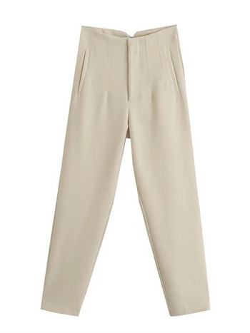 TRAF 2022 Παντελόνι Γυναικείο Μπεζ ψηλόμεσο Γυναικείο παντελόνι γραφείου Μαύρο λευκό παντελόνι Streetwear Πολύχρωμο φαρδύ παντελόνι