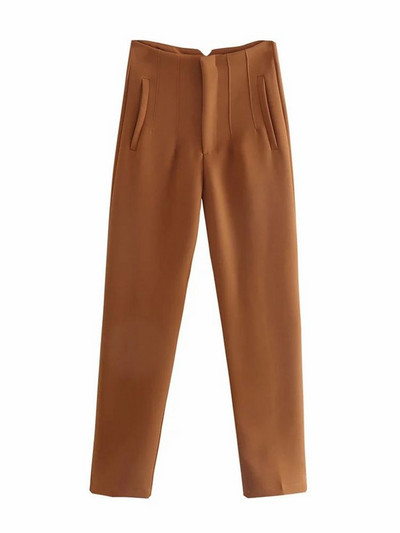 TRAF 2022 Női Nadrág Bézs Magasderekú Női Nadrág Irodai viselet Fekete fehér nadrág Streetwear Többszínű bő nadrág