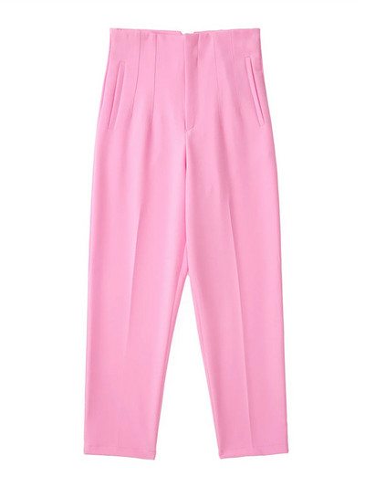 TRAF 2022 Női Nadrág Bézs Magasderekú Női Nadrág Irodai viselet Fekete fehér nadrág Streetwear Többszínű bő nadrág