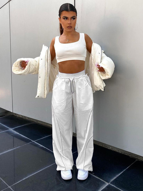 Weekeep Sieviešu Bikses Baltas Savelkamās Bikses Liela izmēra sporta bikses Grunge Streetwear Ikdienas bikses Harajuku Techwear Capris