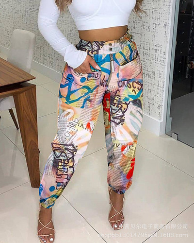 Mandylandy Casual Γυναικείο Παντελόνι Ψηλόμεσο Φλοράλ Εκτύπωση Μολύβι Παντελόνι Παντελόνι Τσέπες Μόδα Streetwear Παντελόνι με φερμουάρ Παντελόνι