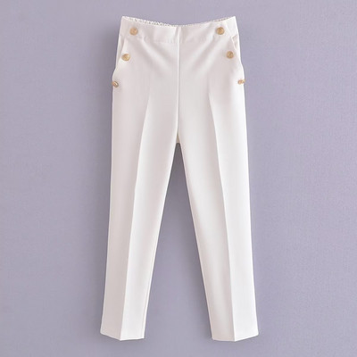 TRAF 2022 sirge säärega püksid, naiste metallist nööbid, naiste püksid, kõrge vöökohaga püksid naistele Korea moepliiatsipüksid