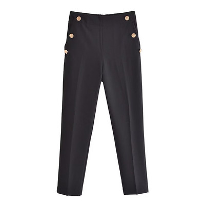 TRAF 2022 sirge säärega püksid, naiste metallist nööbid, naiste püksid, kõrge vöökohaga püksid naistele Korea moepliiatsipüksid