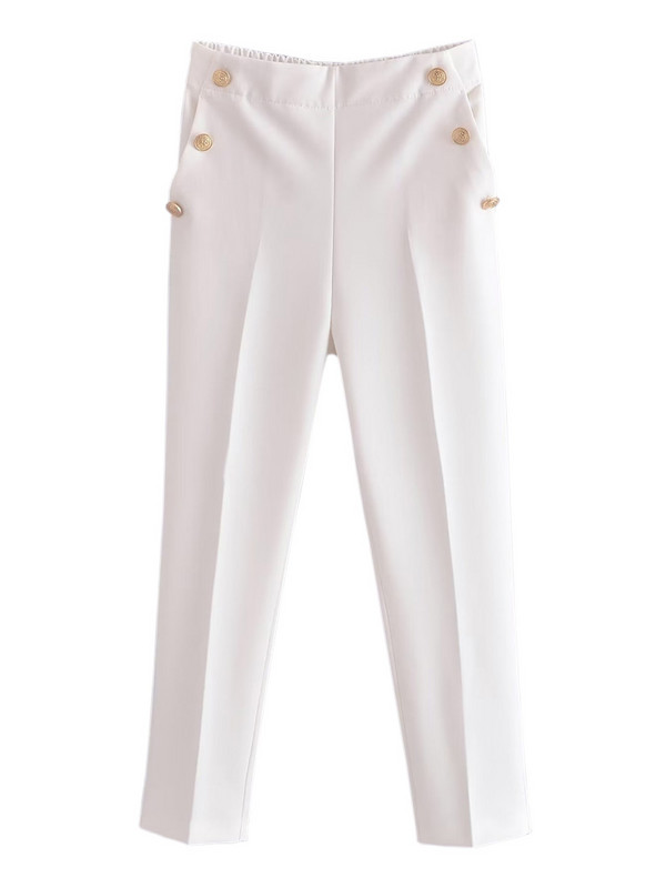 TRAF 2022 sirge säärega püksid, naiste metallist nööbid, naiste püksid, kõrge vöökohaga püksid naistele Korea moepliiatsipüksid