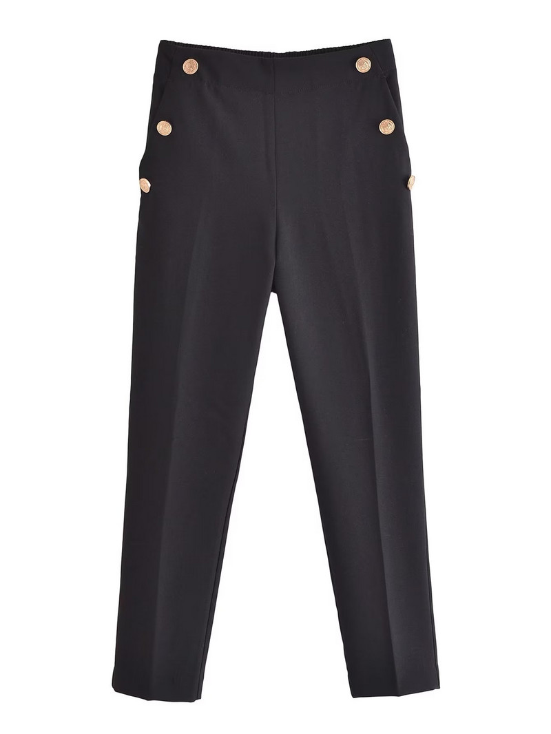 TRAF 2022 sirge säärega püksid, naiste metallist nööbid, naiste püksid, kõrge vöökohaga püksid naistele Korea moepliiatsipüksid