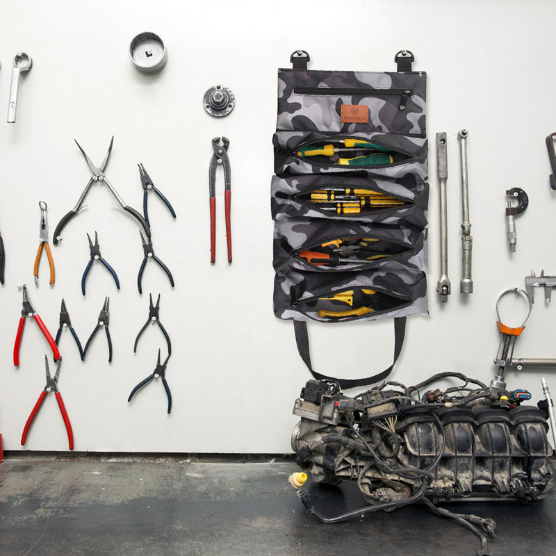 Rulli üles tööriista hoiukott välistingimustes kasutatav Oxfordi riidest rippuv tõmblukuga kandekott