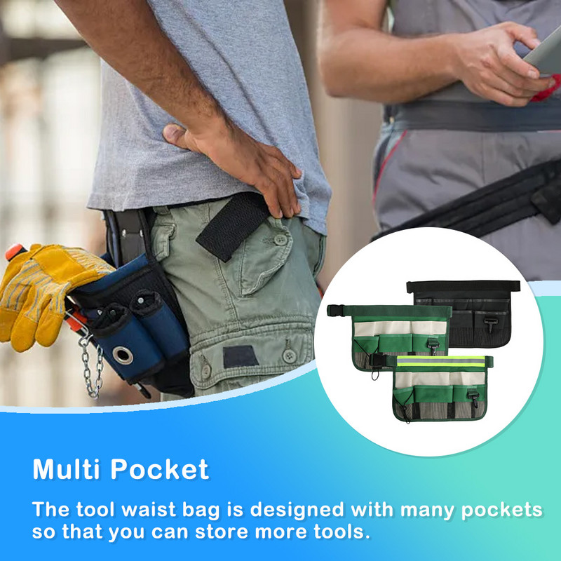 Oksfordas auduma instruments vidukļa soma ar vairākām kabatām Regulējama siksna, līmlente, glabāšanas somas maisiņi organizatora piederumi, zaļi