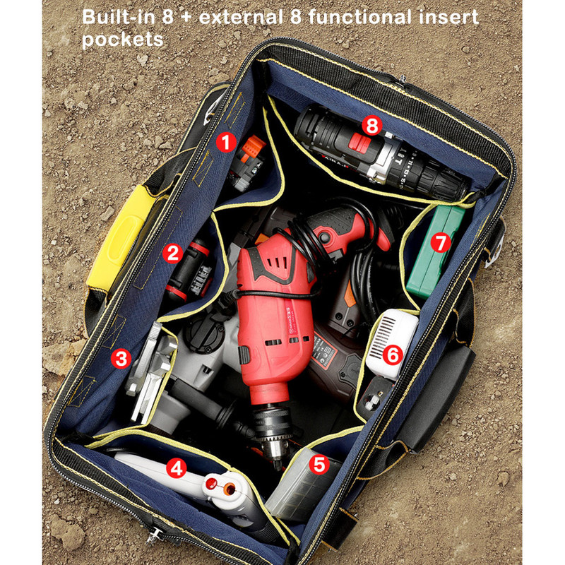 Geantă pentru scule pentru electrician Husă de depozitare pentru scule din stofă Oxford, cu buzunare multiple, 18 inchi