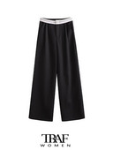 TRAF Sieviešu Modes Sānu kabatas Patchwork Taisnas Bikses Vintage Augsts Viduklis Rāvējslēdzējs Muša Sieviešu bikses Mujer