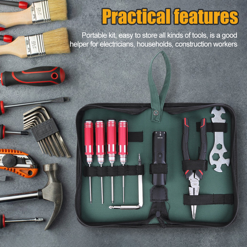 Kéziszerszám-tároló tasak Oxford textil villanyszerelő szerszámtáska Kompakt szerszámtartó háztartási villanyszerelő munkás csavarok javításához