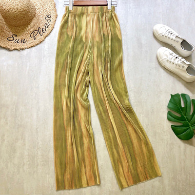 tavaszi nyár új női széles szárú nadrág magas derekú redőzött kendővel nyomtatott nadrág nyakkendős felmosás alkalmi nadrág női nadrág