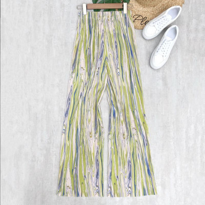 tavaszi nyár új női széles szárú nadrág magas derekú redőzött kendővel nyomtatott nadrág nyakkendős felmosás alkalmi nadrág női nadrág