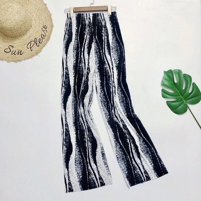 tavaszi nyár új női széles szárú nadrág magas derekú redőzött kendővel nyomtatott nadrág nyakkendős felmosás alkalmi nadrág női nadrág