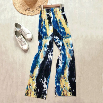 tavaszi nyár új női széles szárú nadrág magas derekú redőzött kendővel nyomtatott nadrág nyakkendős felmosás alkalmi nadrág női nadrág