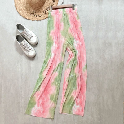 tavaszi nyár új női széles szárú nadrág magas derekú redőzött kendővel nyomtatott nadrág nyakkendős felmosás alkalmi nadrág női nadrág