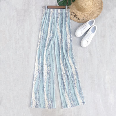 tavaszi nyár új női széles szárú nadrág magas derekú redőzött kendővel nyomtatott nadrág nyakkendős felmosás alkalmi nadrág női nadrág