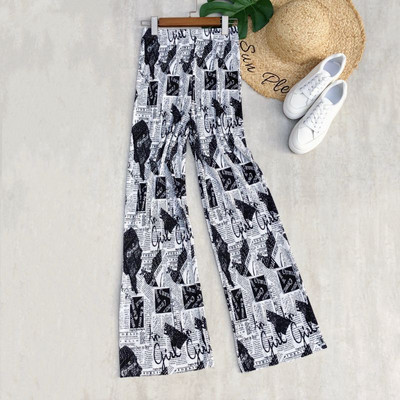 tavaszi nyár új női széles szárú nadrág magas derekú redőzött kendővel nyomtatott nadrág nyakkendős felmosás alkalmi nadrág női nadrág