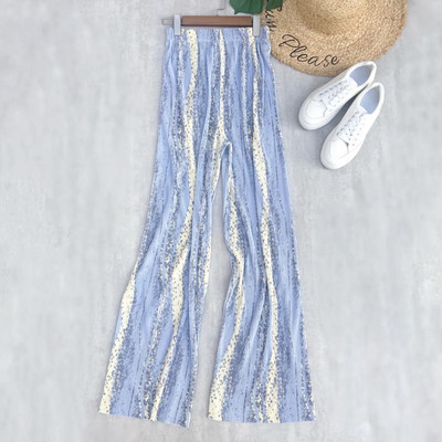 tavaszi nyár új női széles szárú nadrág magas derekú redőzött kendővel nyomtatott nadrág nyakkendős felmosás alkalmi nadrág női nadrág