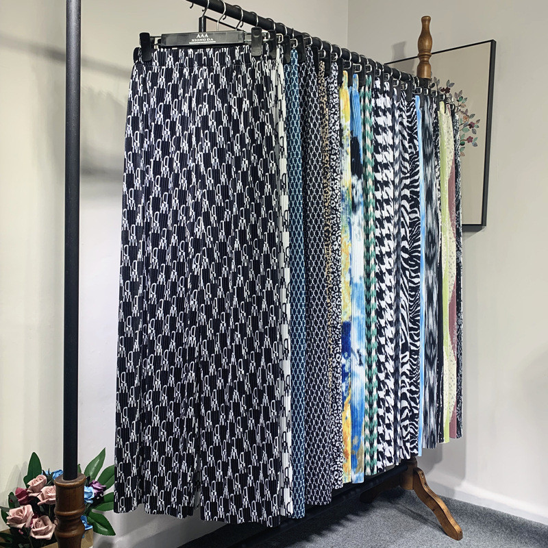 tavaszi nyár új női széles szárú nadrág magas derekú redőzött kendővel nyomtatott nadrág nyakkendős felmosás alkalmi nadrág női nadrág