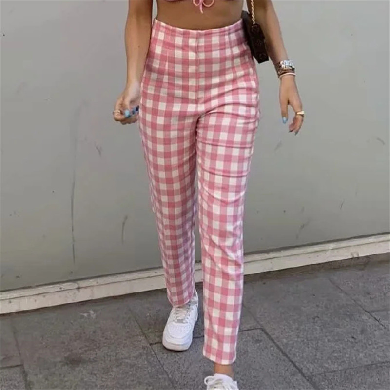 Merodi Office Lady Fashion Roz Carid Cost Bumbac Pantaloni Lungi Femei 2021 Vara Za Talie Înaltă Fermoar Pantaloni Drepți Chic