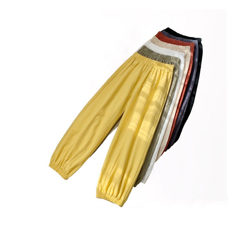 Pantaloni harem de damă, din bumbac lejer, din in, Pantaloni respirabili până la glezne Pantaloni harem casual