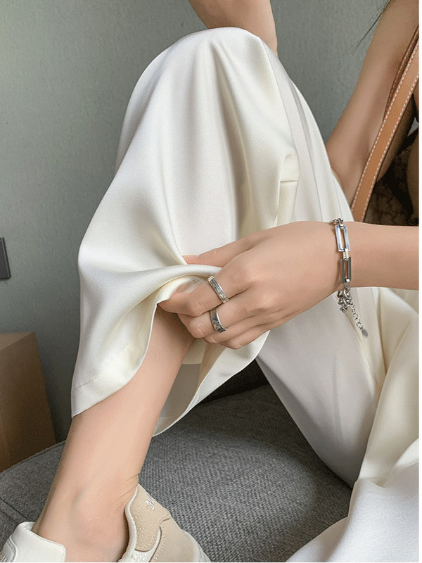 Καλοκαίρι 2023 Φαρδύ παντελόνι από σατέν πράσινο μεταξωτό για γυναίκες Παντελόνι με φαρδύ πόδι ψηλόμεσο Ροζ μαλακό κορίτσι φαρδύ ίσιο παντελόνι στοιβαγμένο νέο