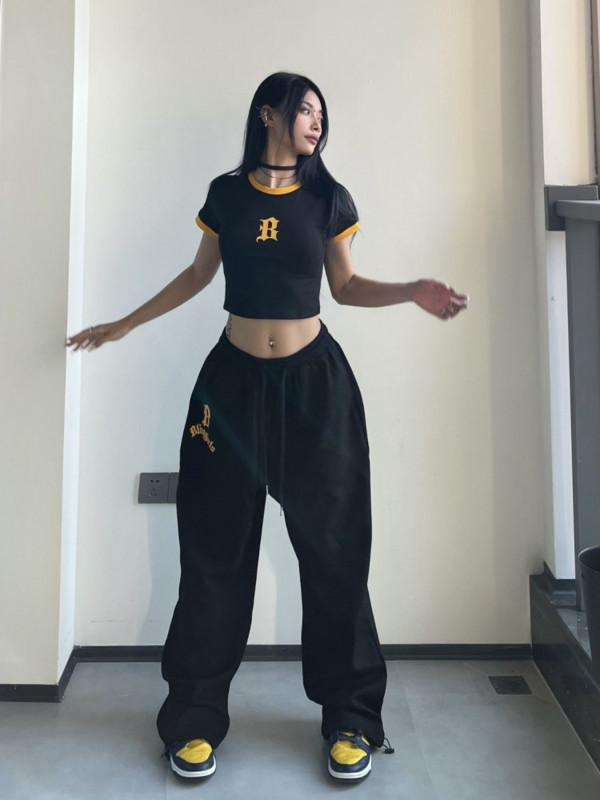 HOUZHOU Hippie Y2K zilas skriešanas sporta bikses Sieviešu Kpop Streetwear Lielizmēra melnas sporta bikses Sieviešu gotikas baggy Jogger bikses