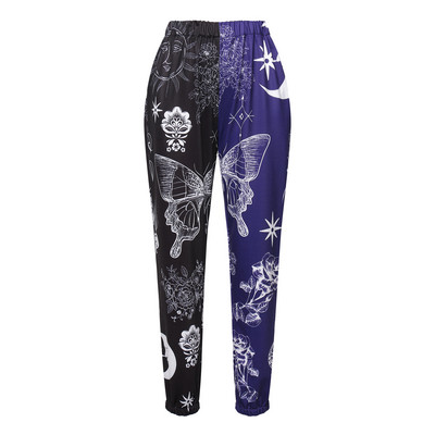 Sieviešu Boho hipiju harēma bikses ar augstu smocked vidukli ar apdruku raibs sporta bikses Yoga 90S Goth baggy ikdienas bikses