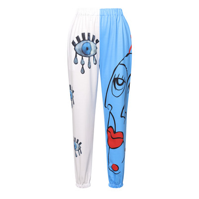 Sieviešu Boho hipiju harēma bikses ar augstu smocked vidukli ar apdruku raibs sporta bikses Yoga 90S Goth baggy ikdienas bikses