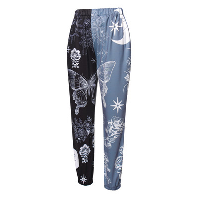 Sieviešu Boho hipiju harēma bikses ar augstu smocked vidukli ar apdruku raibs sporta bikses Yoga 90S Goth baggy ikdienas bikses