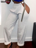 Furcsa punci, két oldalon üreges egyenes nadrág női egyszínű öv szexi nadrág magas derekú Trend utcai csípő bő vad alsó