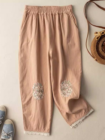 Βαμβακερό κέντημα με λουλούδια Casual παντελόνι Literary Vintage Loose Slim Lace Παντελόνι Φαρδύ πόδι Διαπνέον παντελόνι χαρέμι