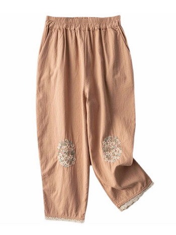 Βαμβακερό κέντημα με λουλούδια Casual παντελόνι Literary Vintage Loose Slim Lace Παντελόνι Φαρδύ πόδι Διαπνέον παντελόνι χαρέμι