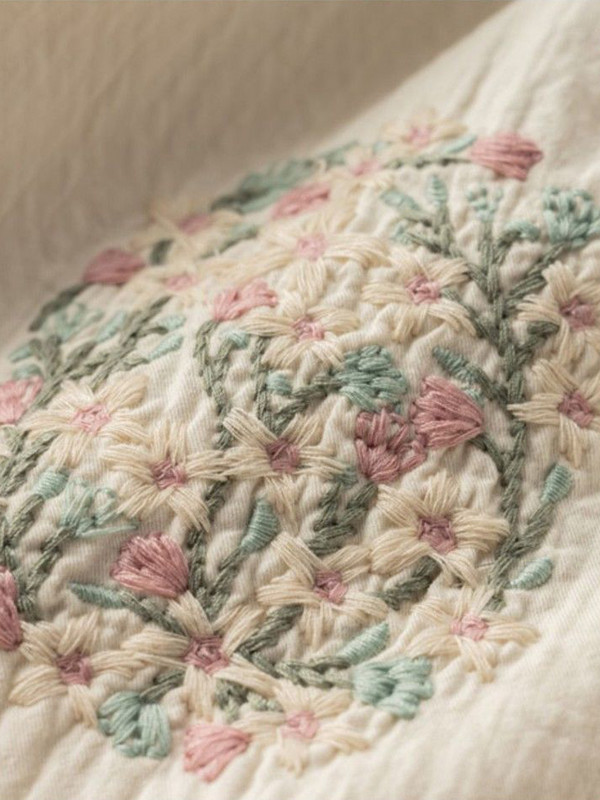 Kokvilnas ziedu izšuvumi Ikdienas bikses Literāras vintage brīvas, šauras mežģīņu bikses, platas bikses, elpojošas harēma bikses