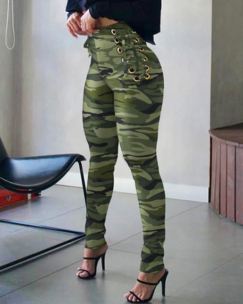Παντελόνι με σχέδιο με φερμουάρ για γυναίκες Cargo Casual παντελόνια χωρίς ζώνη, ψηλόμεσο μάτι, δεμένο με λεπτομέρεια, στενό παντελόνι