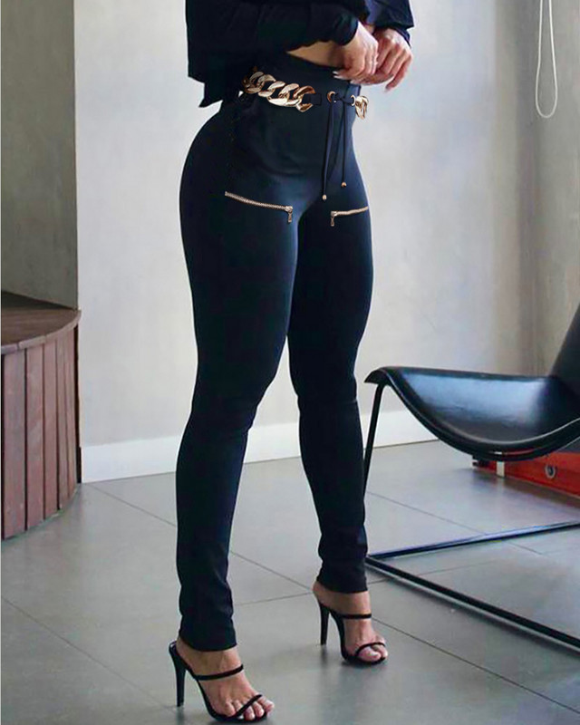 Hlače s patentnim zatvaračem za žene Cargo ležerne hlače bez remena Uske hlače s ušicama visokog struka na vezanje