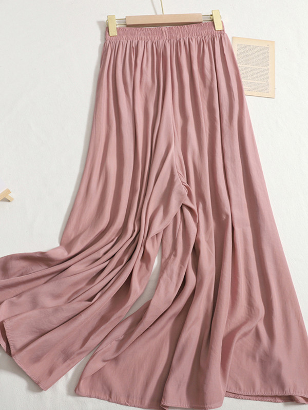 Korejepo παντελόνι με φαρδιά πόδι Γυναικεία καλοκαιρινά καθημερινά παντελόνια απλής μόδας 2023 Νέο κορεατικό κομψό μονόχρωμο χαλαρό λεπτό παντελόνι με ελαστική μέση