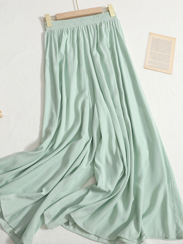 Korejepo παντελόνι με φαρδιά πόδι Γυναικεία καλοκαιρινά καθημερινά παντελόνια απλής μόδας 2023 Νέο κορεατικό κομψό μονόχρωμο χαλαρό λεπτό παντελόνι με ελαστική μέση