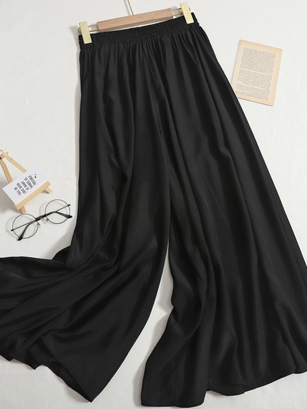 Korejepo παντελόνι με φαρδιά πόδι Γυναικεία καλοκαιρινά καθημερινά παντελόνια απλής μόδας 2023 Νέο κορεατικό κομψό μονόχρωμο χαλαρό λεπτό παντελόνι με ελαστική μέση